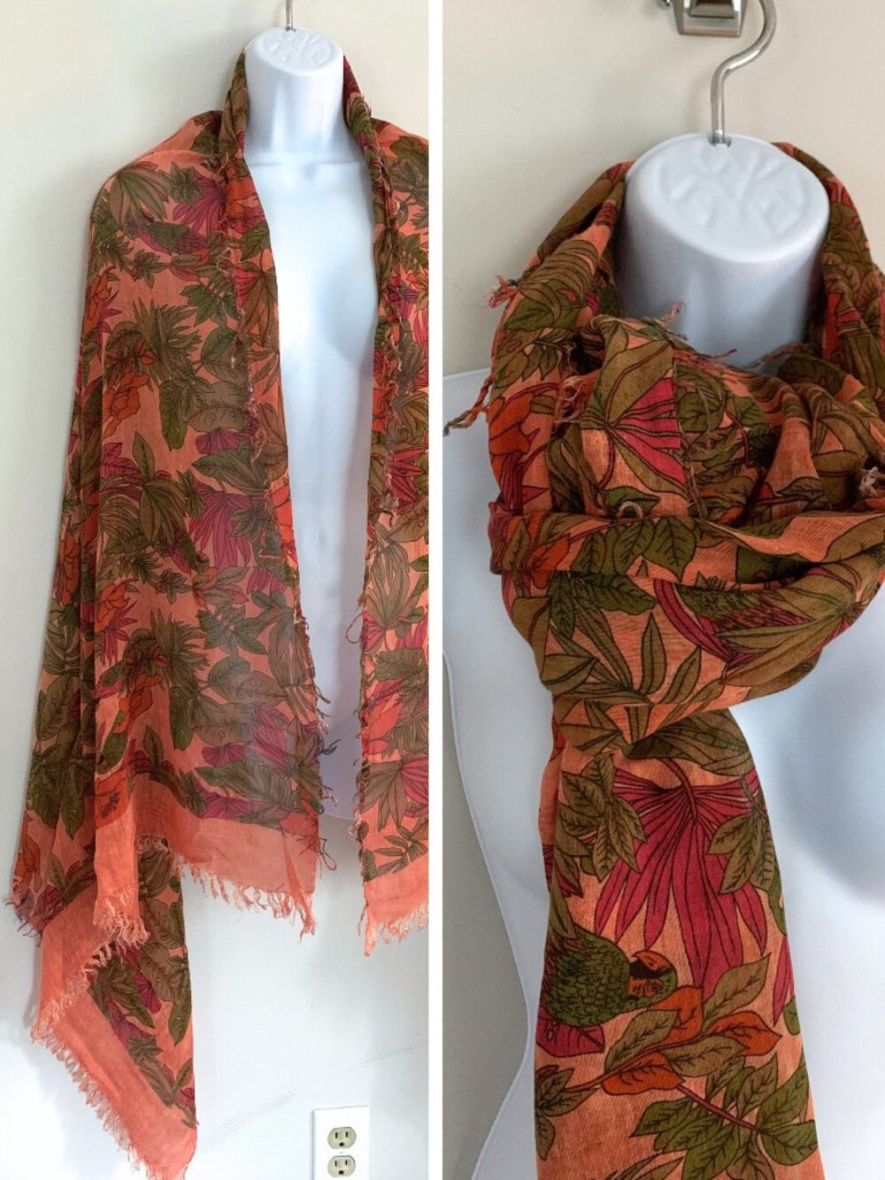 Foulard Bamboo 100% Bamboo Tropical Leaf Print Scarf Large Shawl Wrap Kimono OS